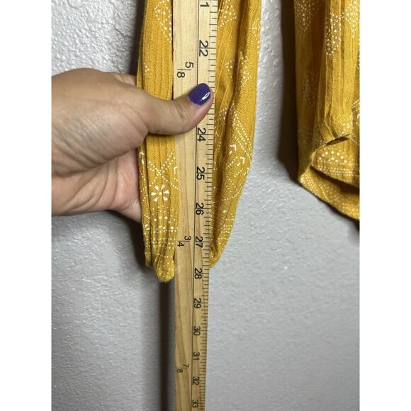 Lucky Brand Women’s Mustard Yellow Boho Tassel Long Sleeve Top Blouse Size L - Picture 7 of 11